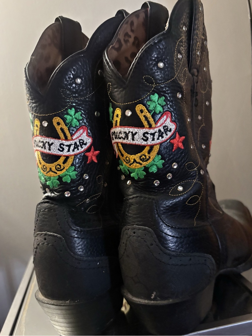 Black Embroidered Lucky Star Western Boots